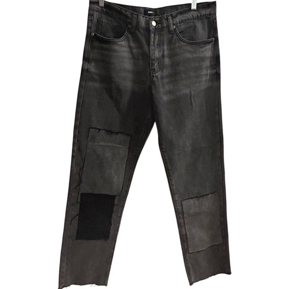 Novamen Men's Black Patchwork Denim Jeans Size 34 Straight Fit - Picture 1 of 10